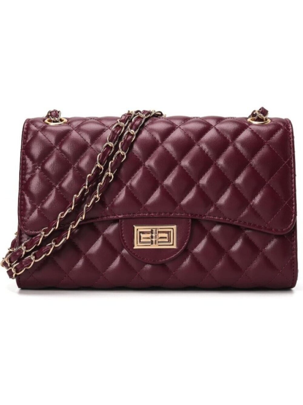 〽️Women's Red Quilted Leather Crossbody Satchel Chain Strap Shoulder Bags